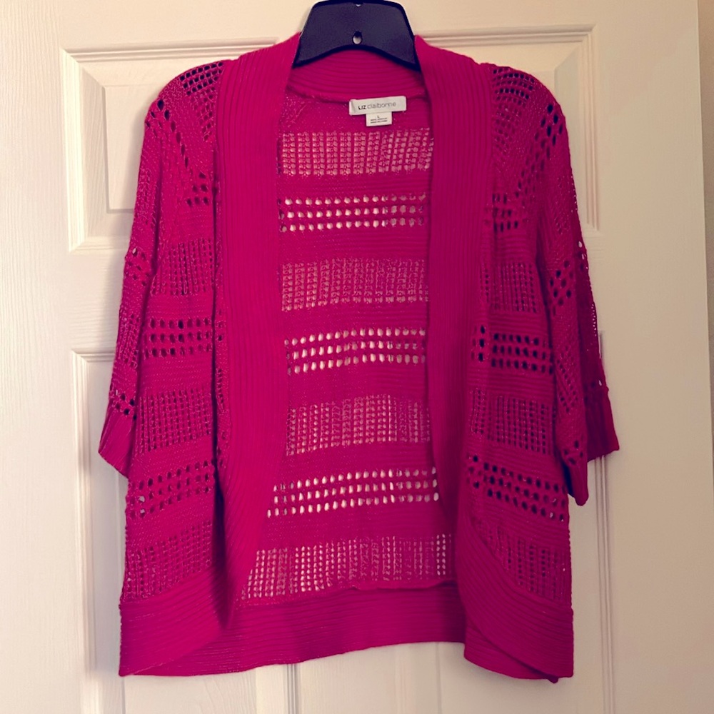 Liz Claiborne 3/4 sleeves Crochet Sweater Size Large - Hot Pink